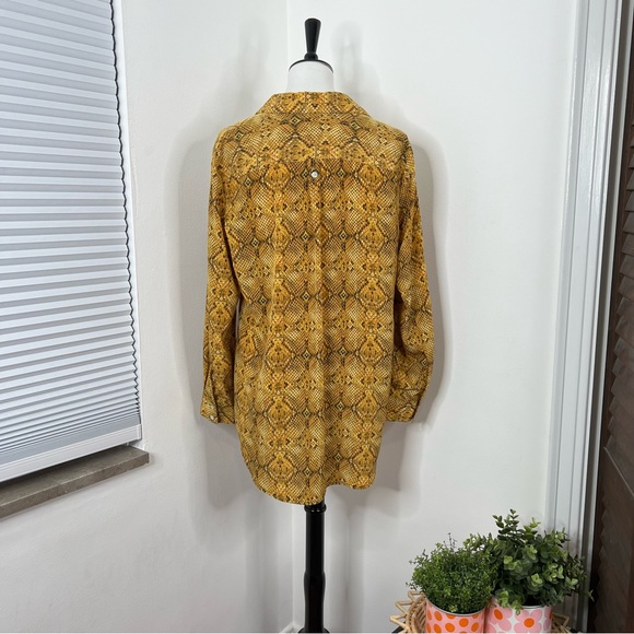 Style & Co | Mustard Yellow Snake Snakeskin Print Long Sleeve Button Up Blouse - Picture 2 of 8